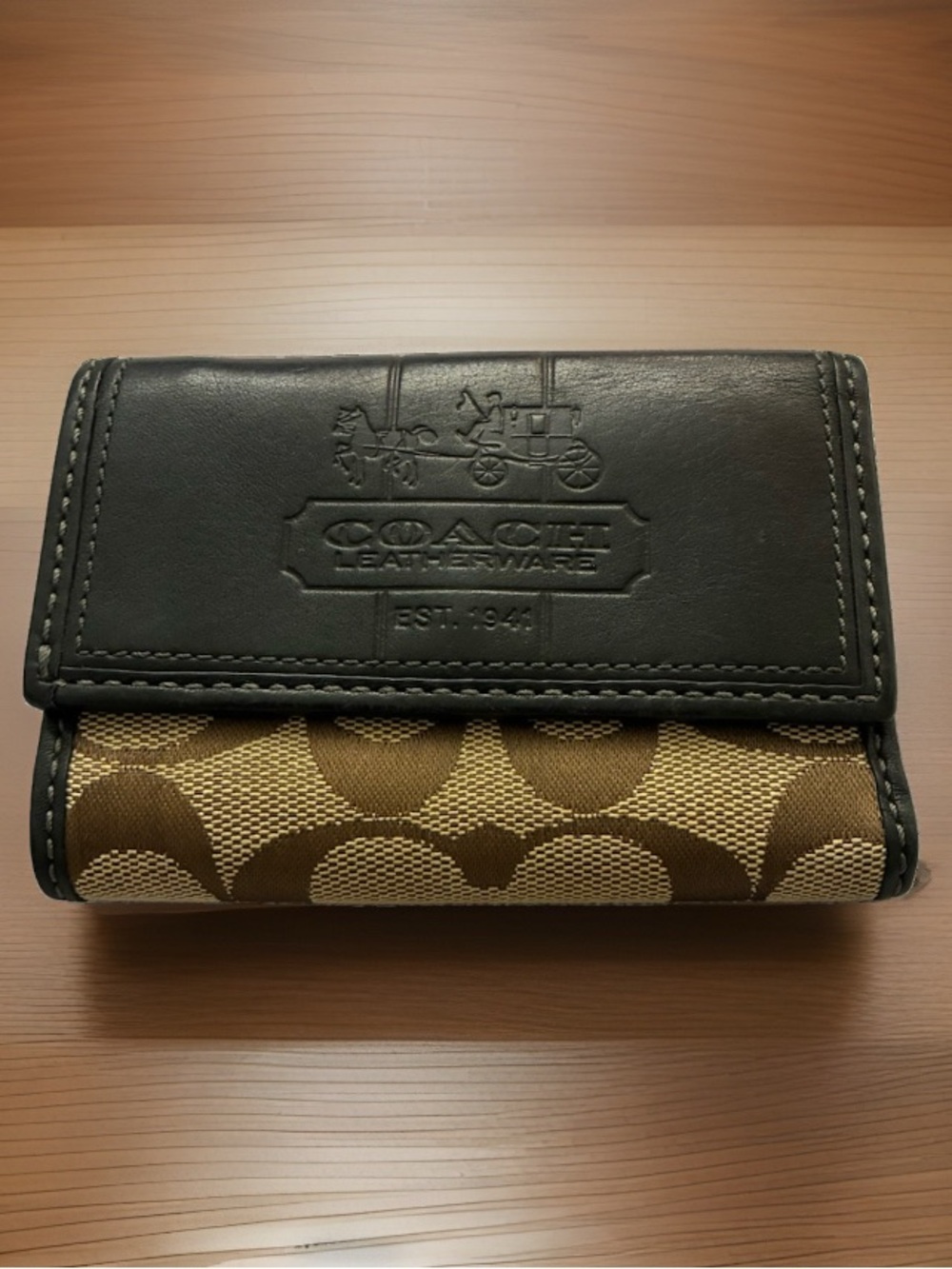 Coach Wallet in Signature Brown & Black Leatherware, Pink & Tattersall Interior